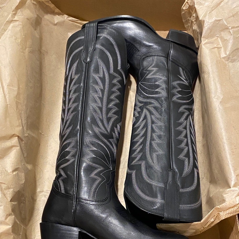 Women’s Black THE ABBY Tecovas Embroidered Leather Cowboy Boots Midnight Bovine